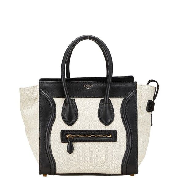 Celine Luggage Micro Shopper Canvas Leather Handbag - Picture 1 of 8